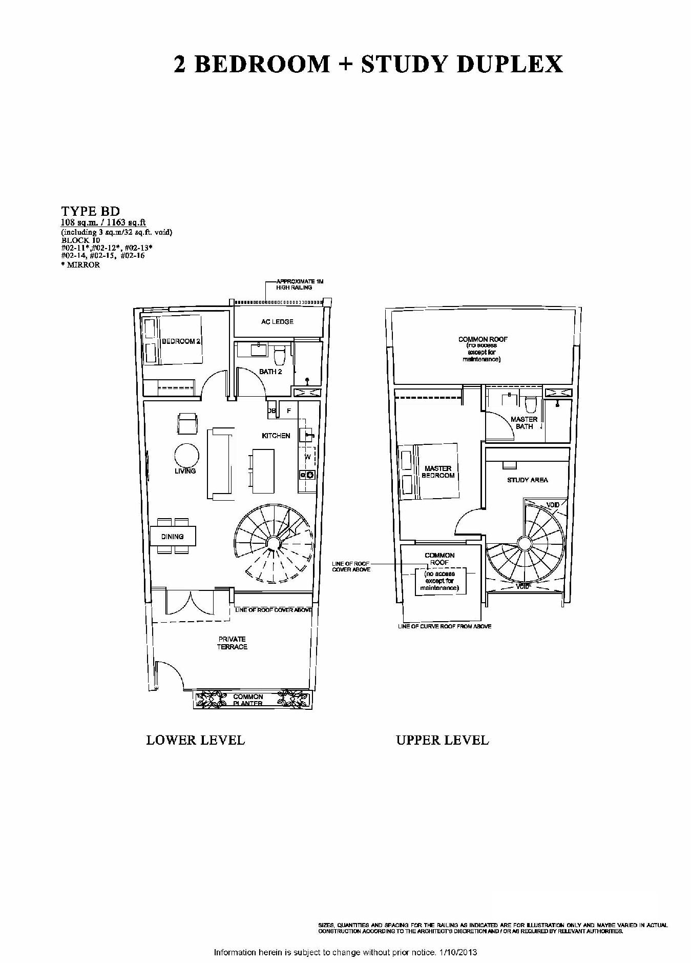 The Venue Residences 2 Bedroom + Study Duplex Floor Plan Type BD